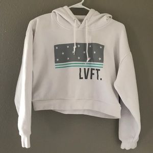 White LVFT Cropped Hoodie